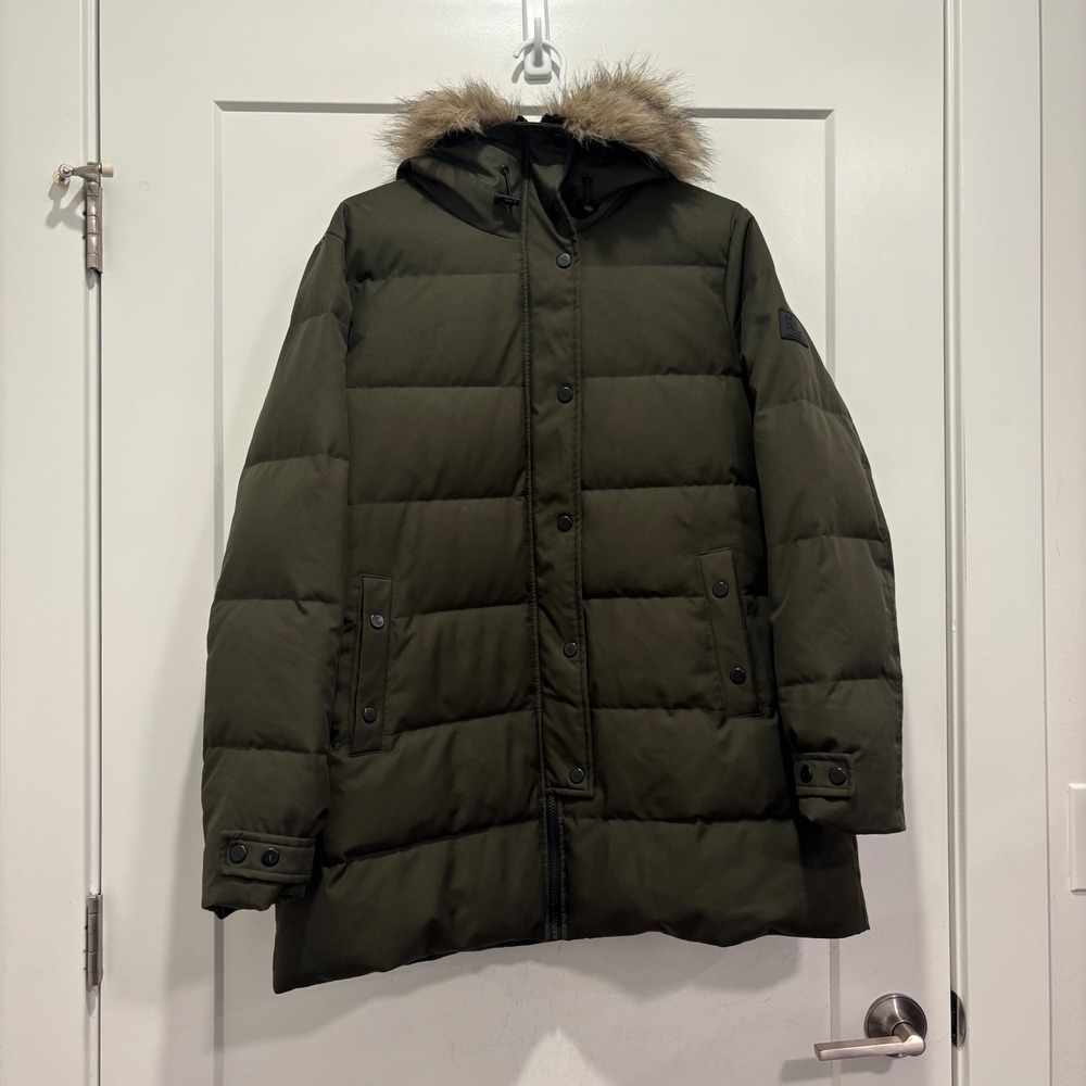 Lauren Ralph Lauren Womens Down Faux Fur Trim Hooded Puffer Parka Jacket Olive L